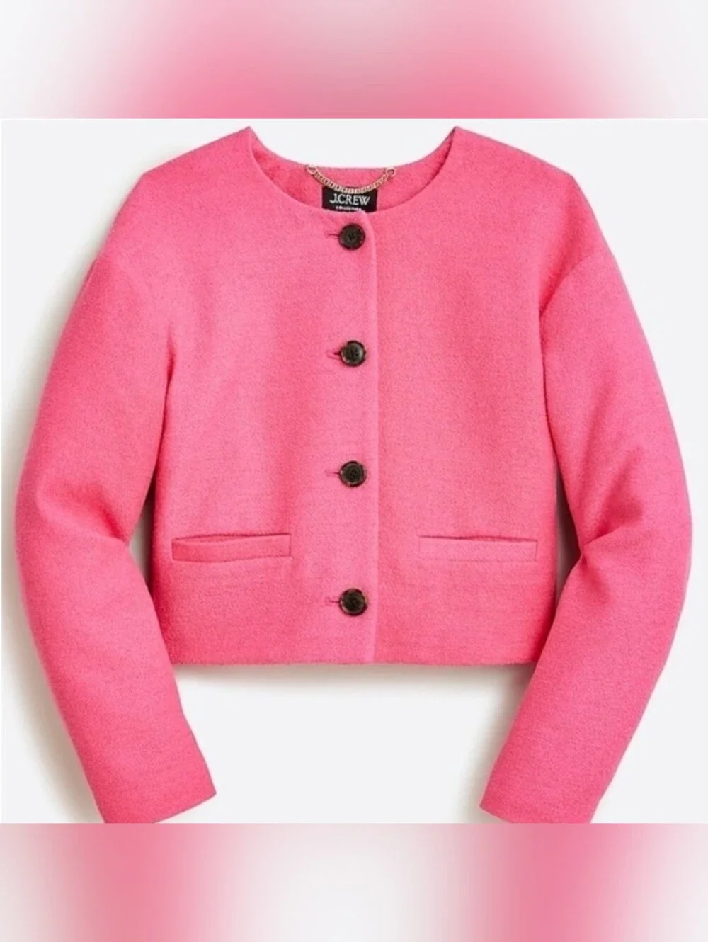J. Crew Womens Pink Lady Bomber Cropped Wool Blend Jacket